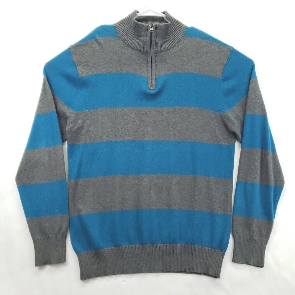 Carbon Sweater Mens XL Gray Blue Cotton Long Sleeve Mock Neck 1/4 Zip Pullover